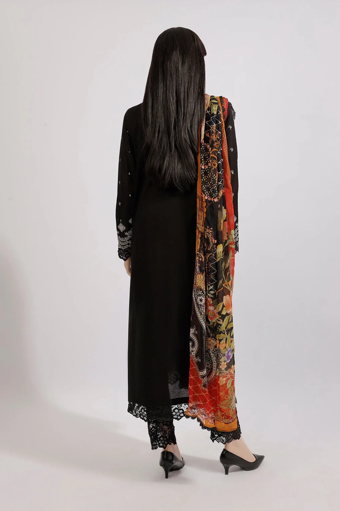 Unstitched Embroidered Chikankari Cotton 3 Piece With Chiffon Dupatta - Image 3