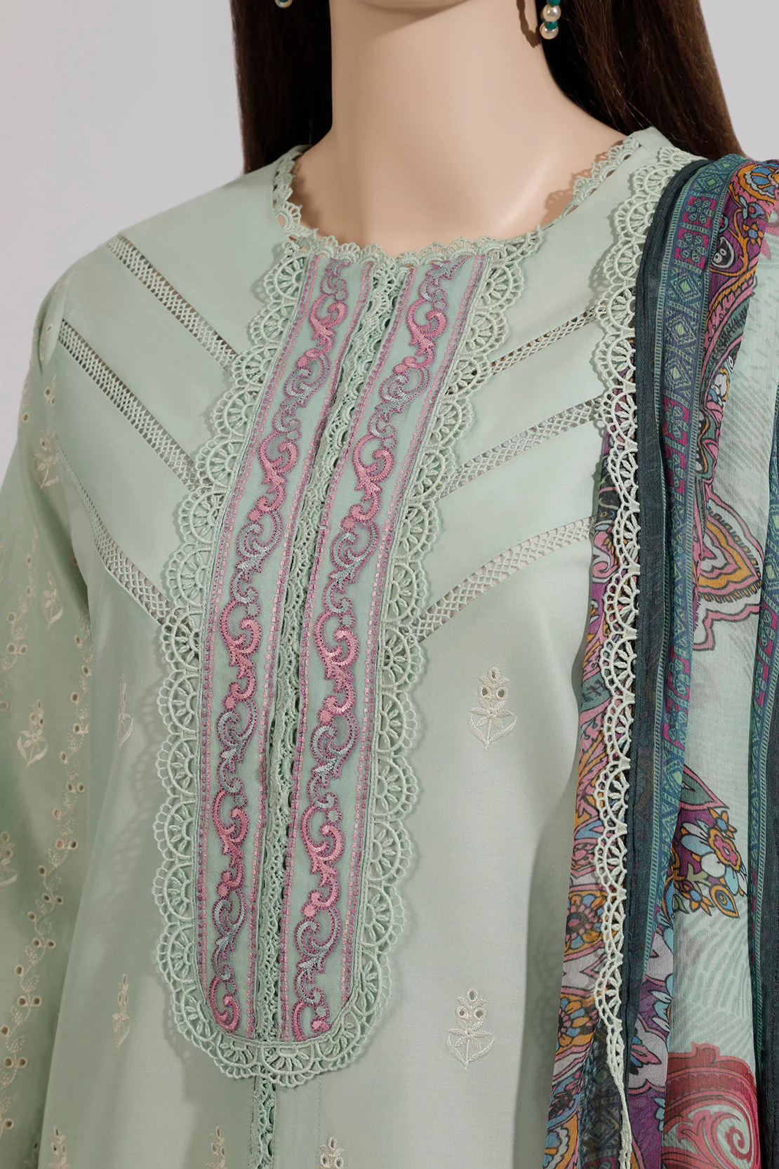Unstitched Embroidered Chikankari Cotton 3 Piece With Chiffon Dupatta - Image 4