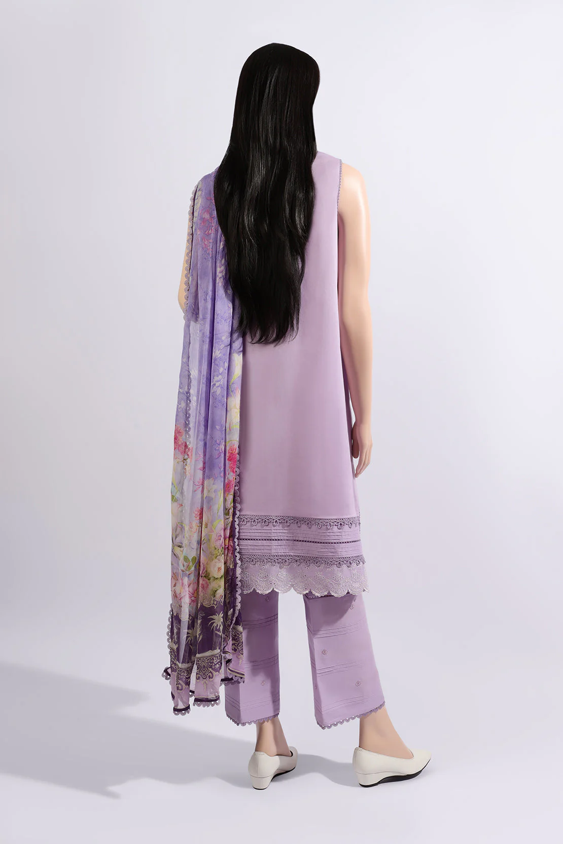 Unstitched Embroidered Chikankari Cotton 3 Piece With Chiffon Dupatta - Image 3