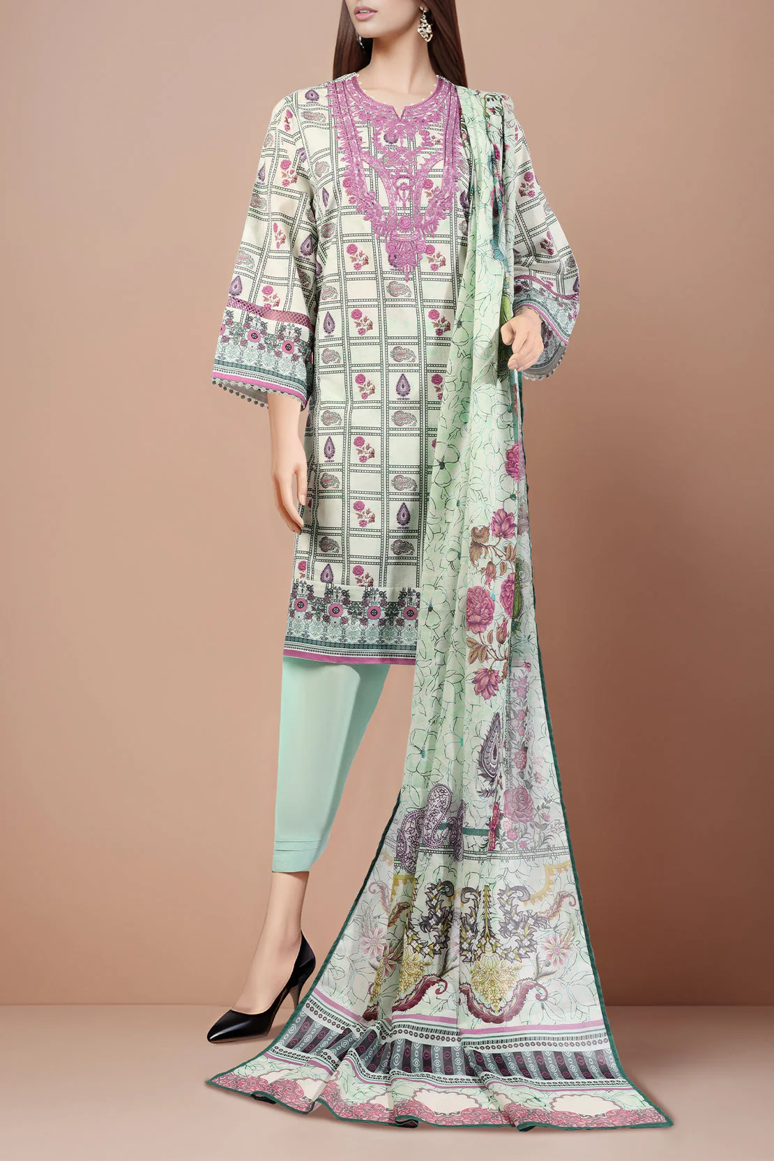 Unstitched Embroidered Cotton Filament 2 Piece (Shirt/Dupatta)