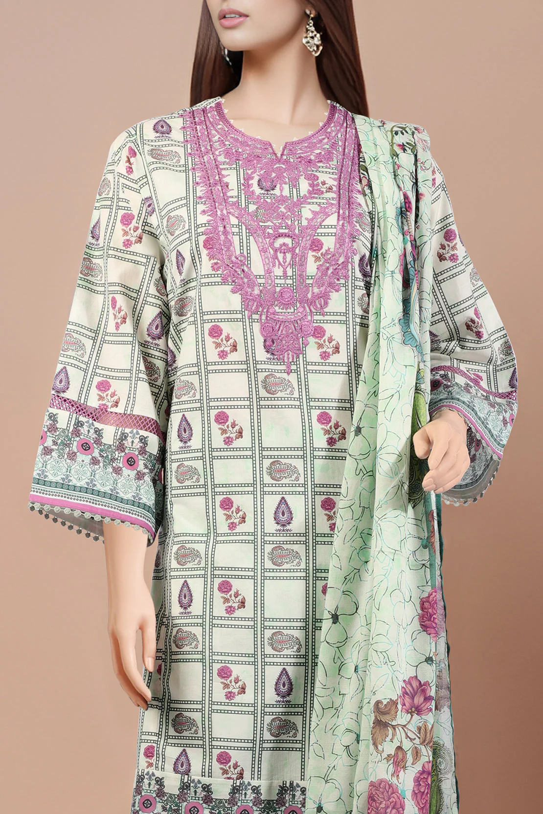 Unstitched Embroidered Cotton Filament 2 Piece (Shirt/Dupatta) - Image 2