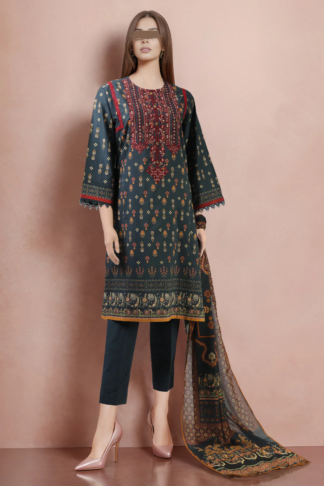 Unstitched Embroidered Cotton Filament 3 Piece