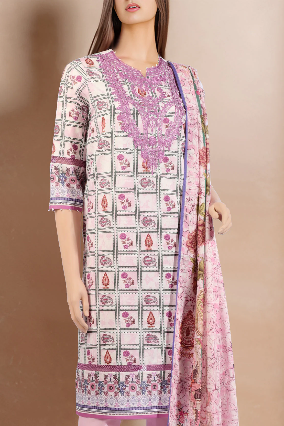 Unstitched Embroidered Cotton Filament 3 Piece
