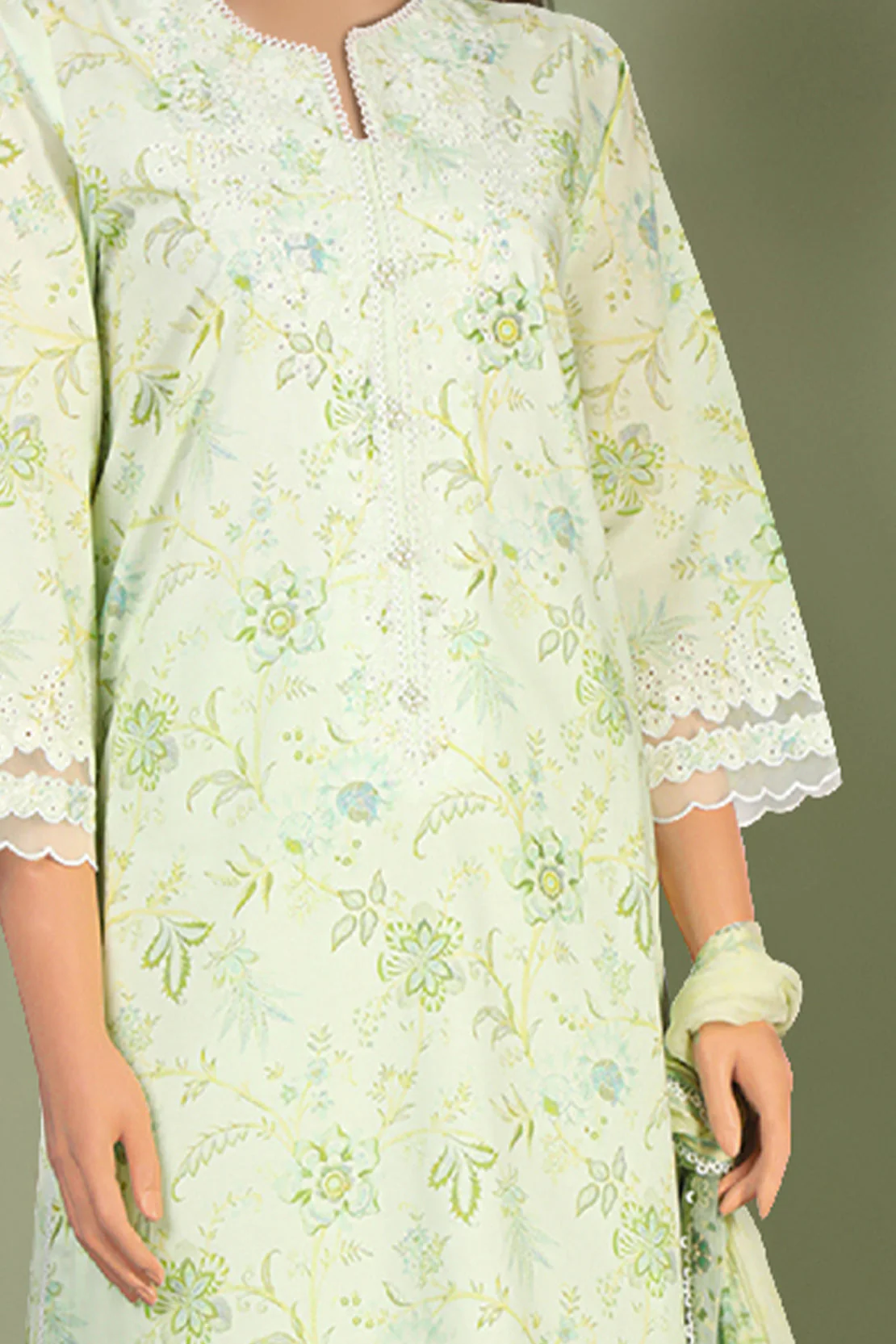 Unstitched Embroidered Cotton Filament 3 Piece With Chiffon Dupatta