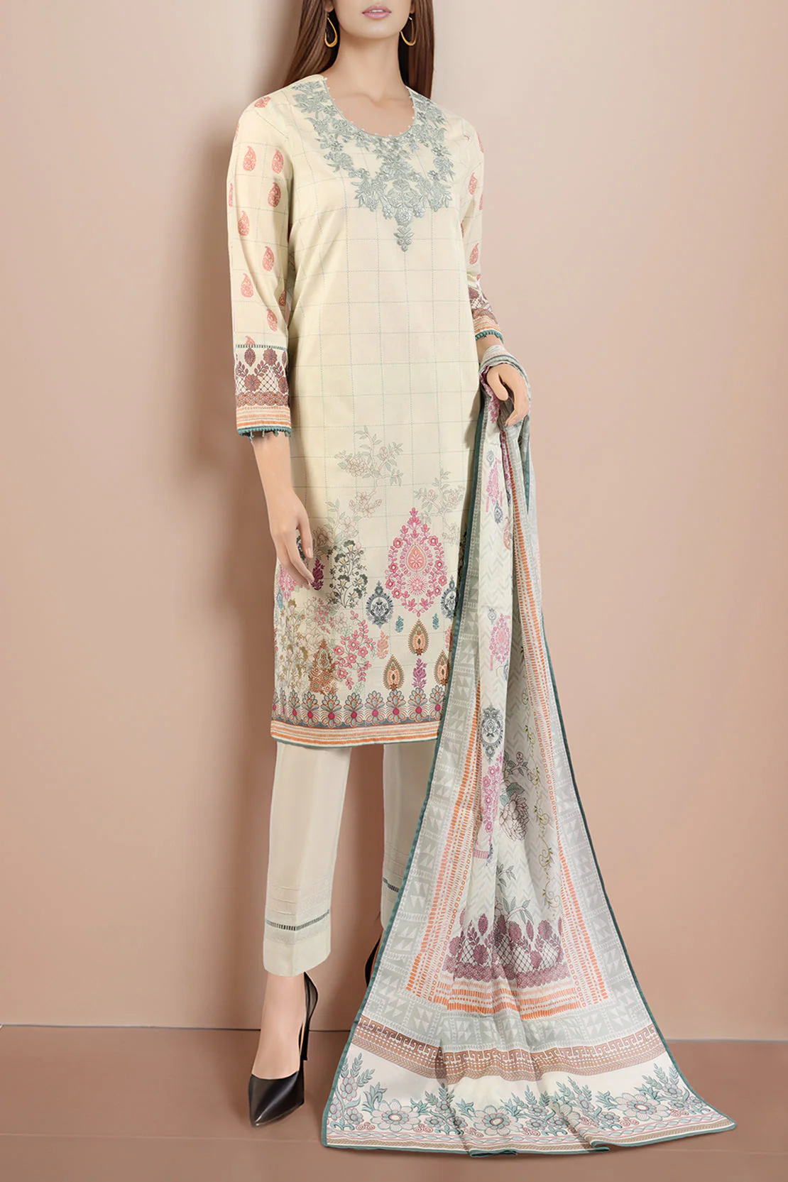 Unstitched Embroidered Cotton Filament 3 Piece - Image 2