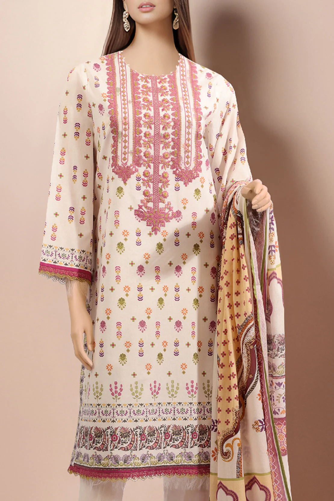Unstitched Embroidered Cotton Filament 3 Piece - Image 3