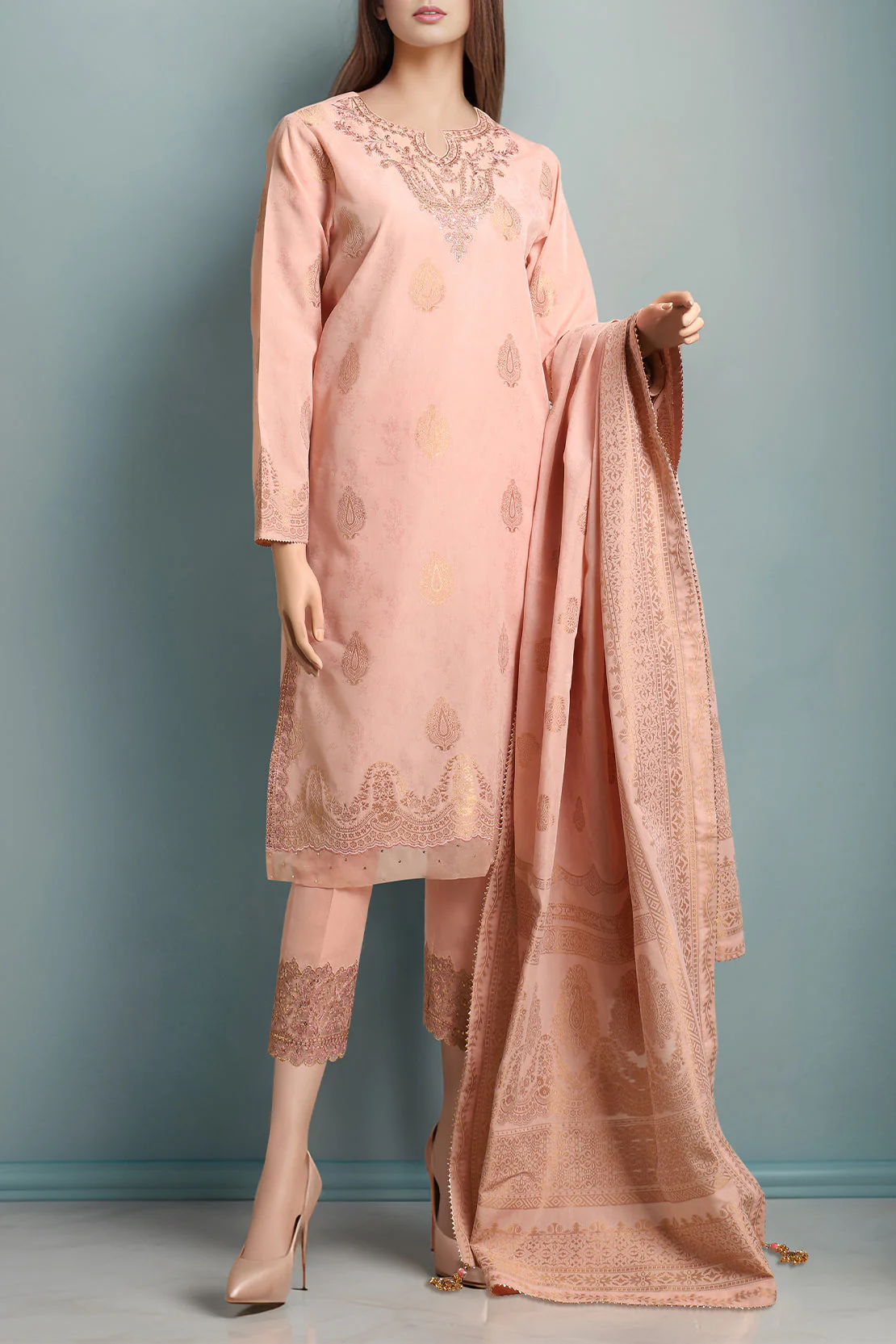 Unstitched Embroidered Cotton Jacquard 2 Piece (Shirt/Trouser) - Image 2