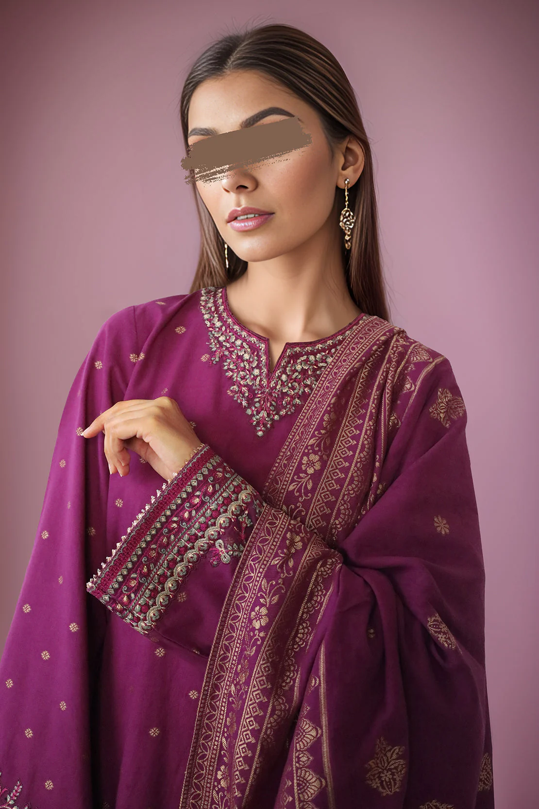 Unstitched Embroidered Cotton Jacquard 2 Piece (Shirt/Trouser) - Image 2