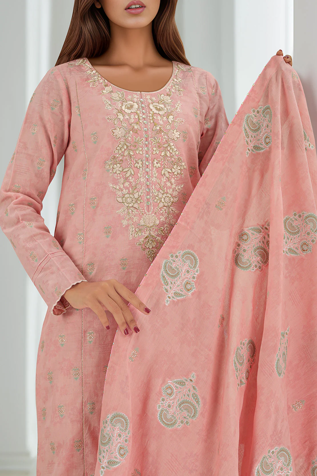 Unstitched Embroidered  Cotton Jacquard 2 Piece (Shirt/Trouser) - Image 2