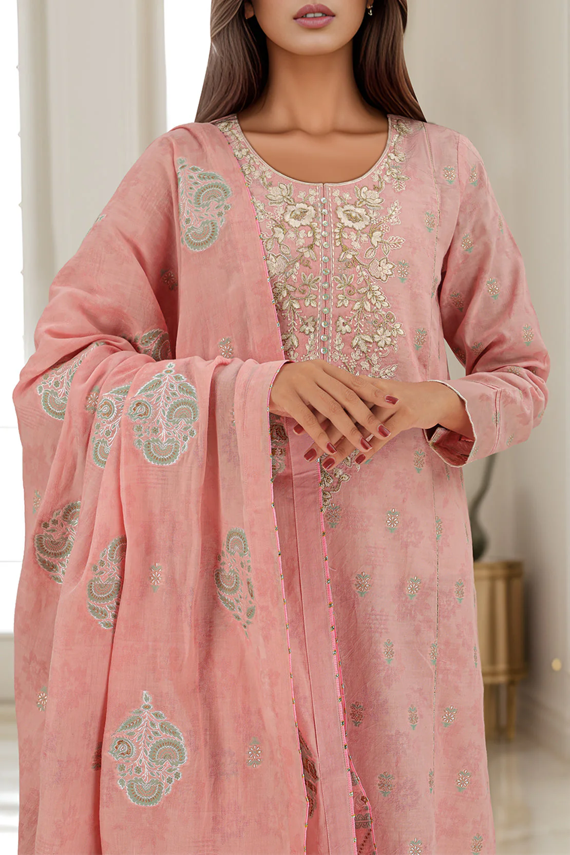 Unstitched Embroidered  Cotton Jacquard 2 Piece (Shirt/Trouser) - Image 3