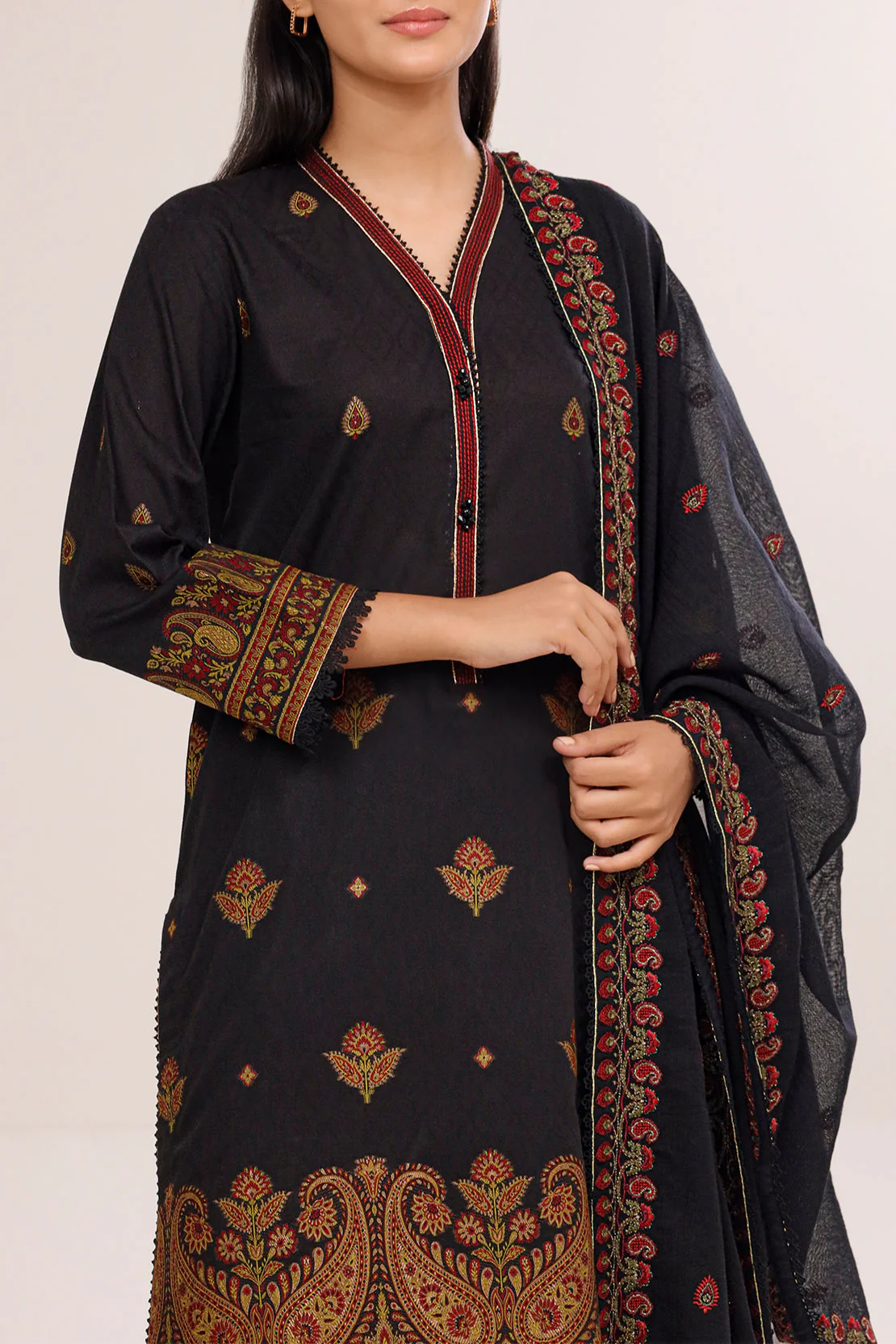 Unstitched Embroidered  Cotton Jacquard 2 Piece (Shirt/Trouser) - Image 2