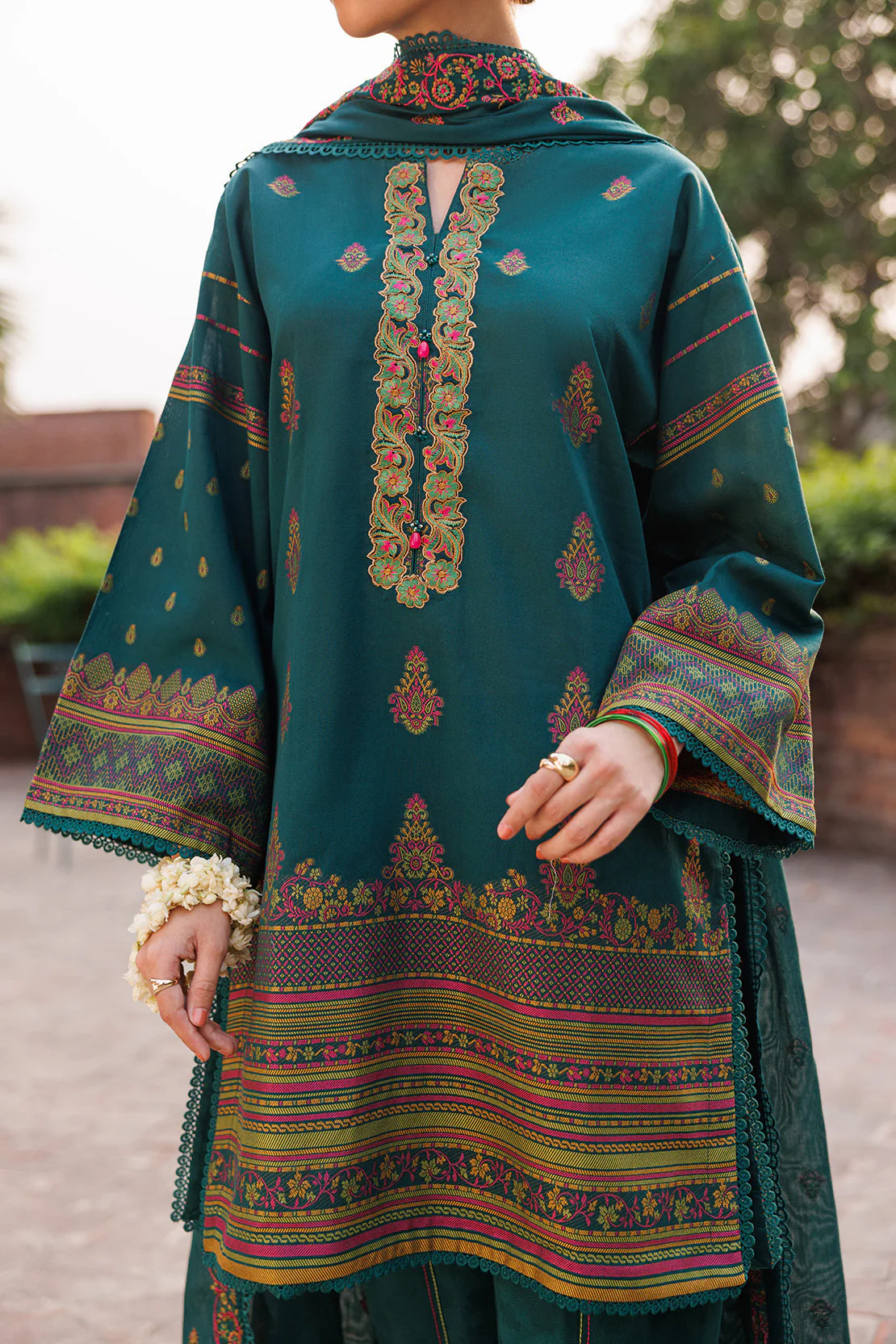 Unstitched Embroidered Cotton Jacquard 2 Piece (Shirt/Trouser) - Image 2