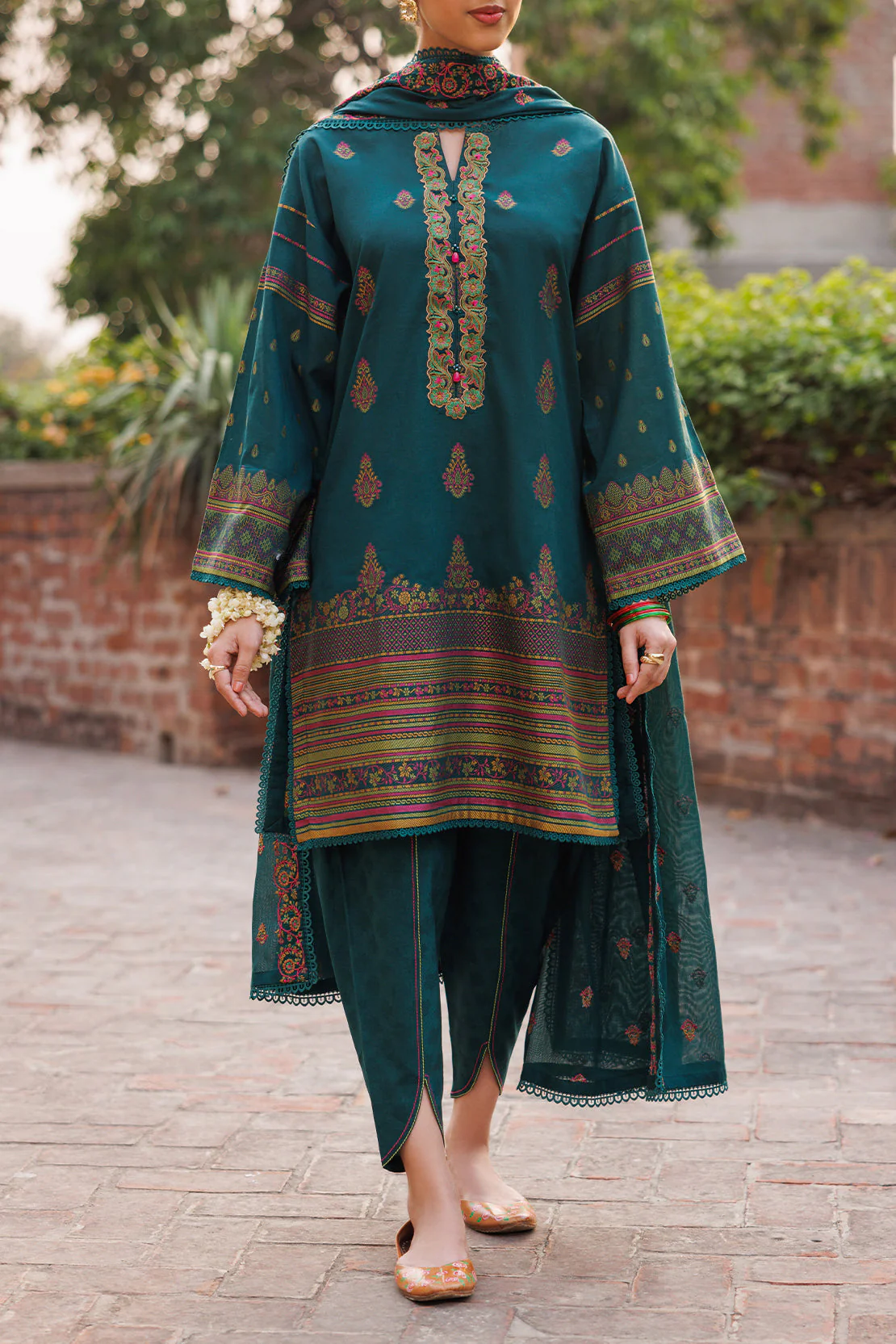 Unstitched Embroidered Cotton Jacquard 2 Piece (Shirt/Trouser) - Image 3