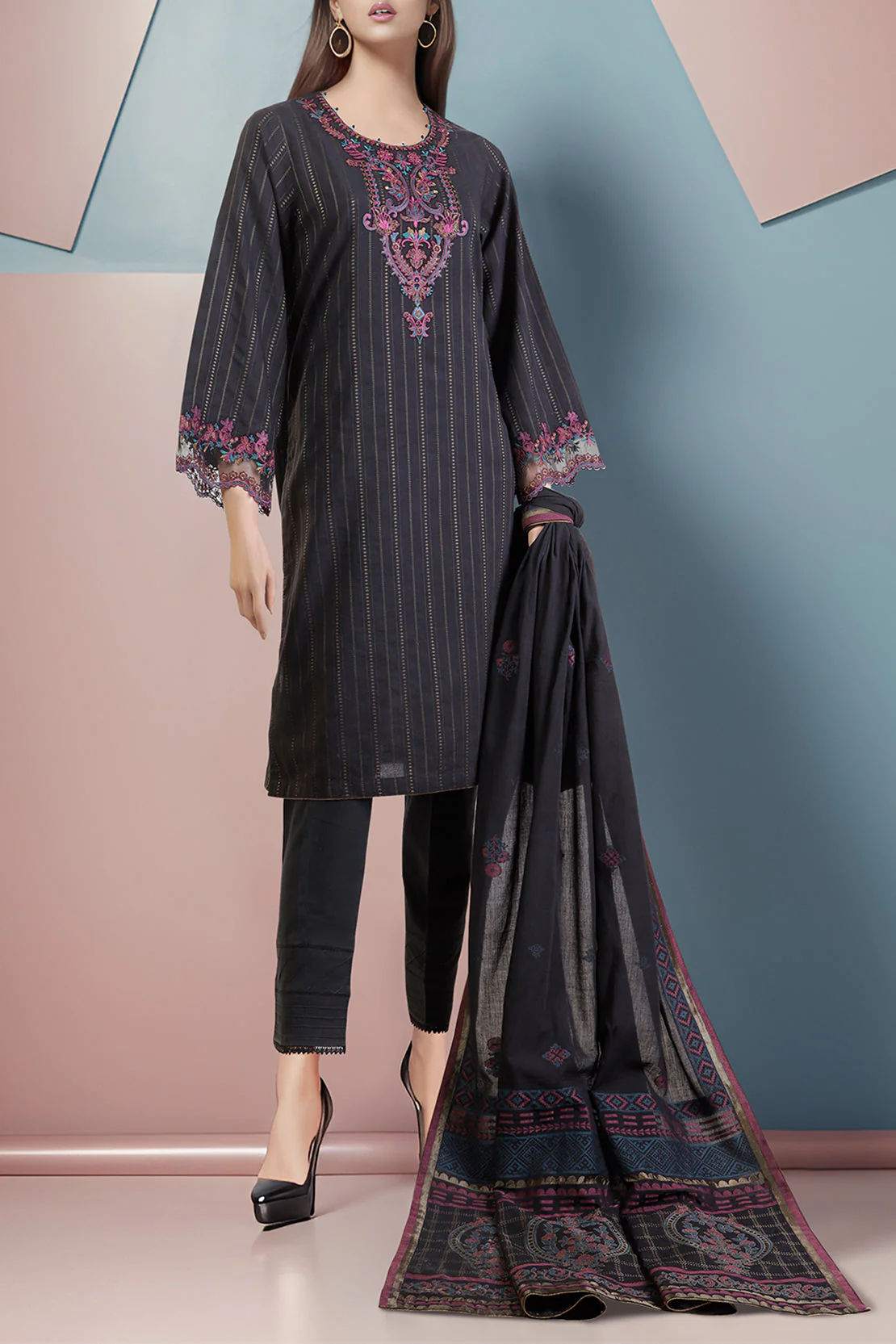 Unstitched Embroidered Cotton Jacquard 3 Piece - Image 2