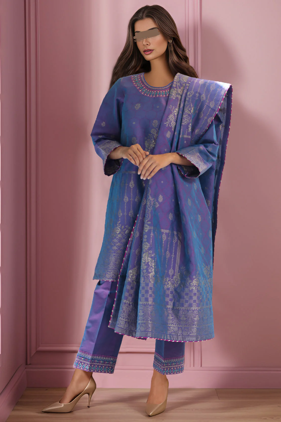 Unstitched Embroidered Cotton Jacquard 3 Piece