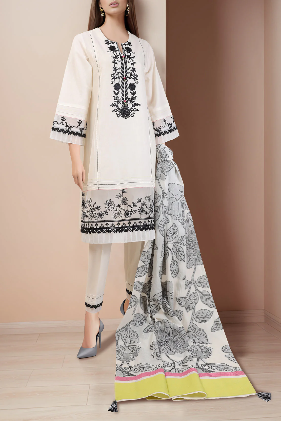 Unstitched Embroidered Cotton Jacquard 3 Piece - Image 2