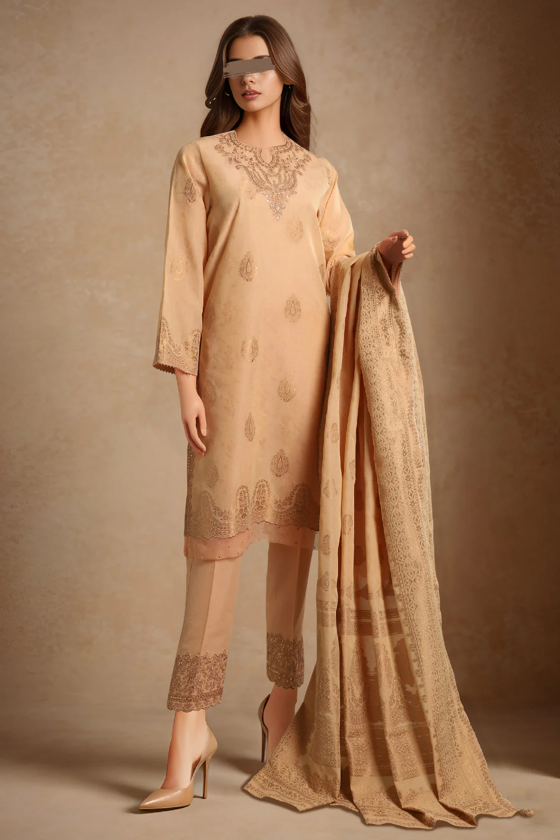 Unstitched Embroidered Cotton Jacquard 3 Piece