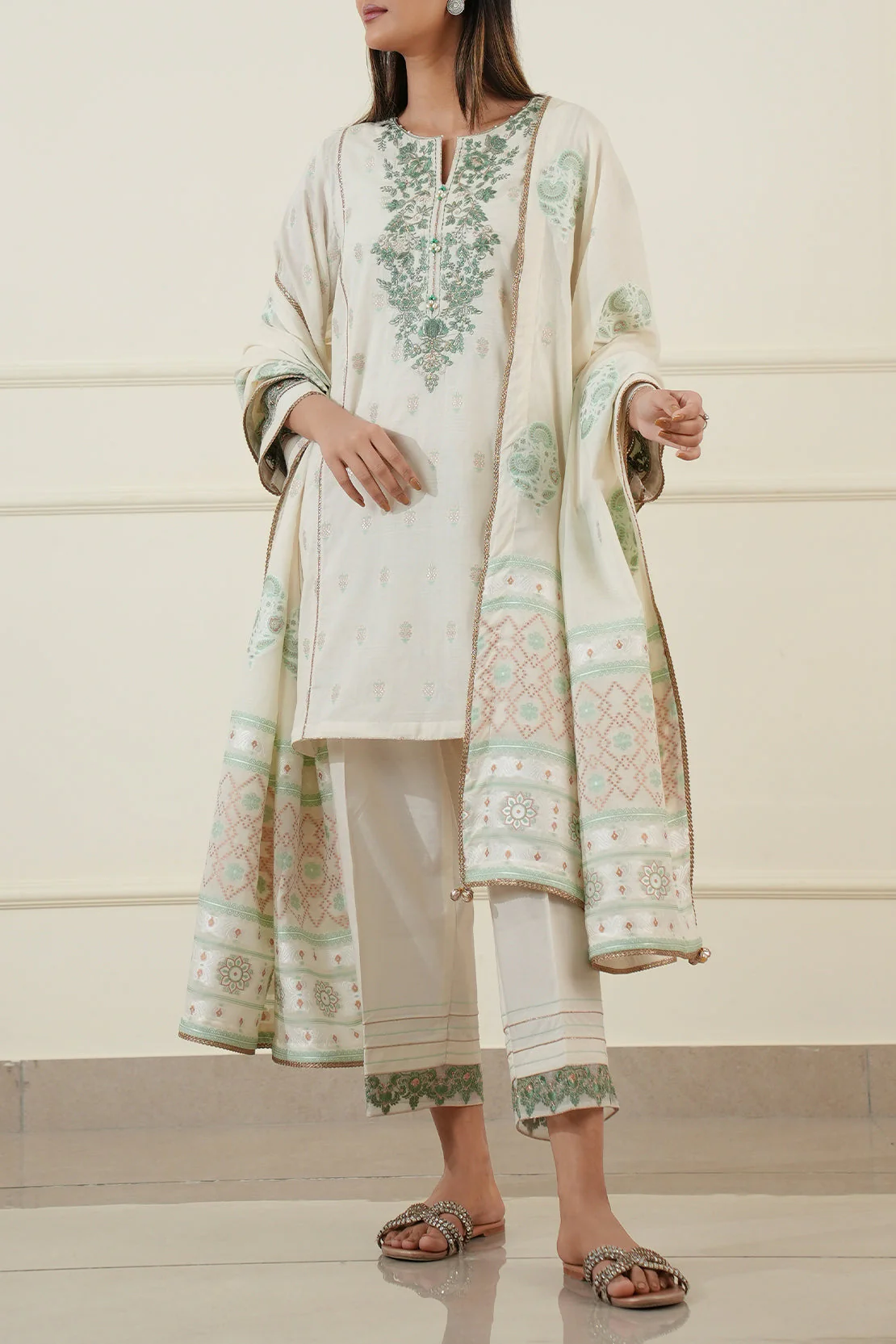 Unstitched Embroidered Cotton Jacquard  3 Piece - Image 2