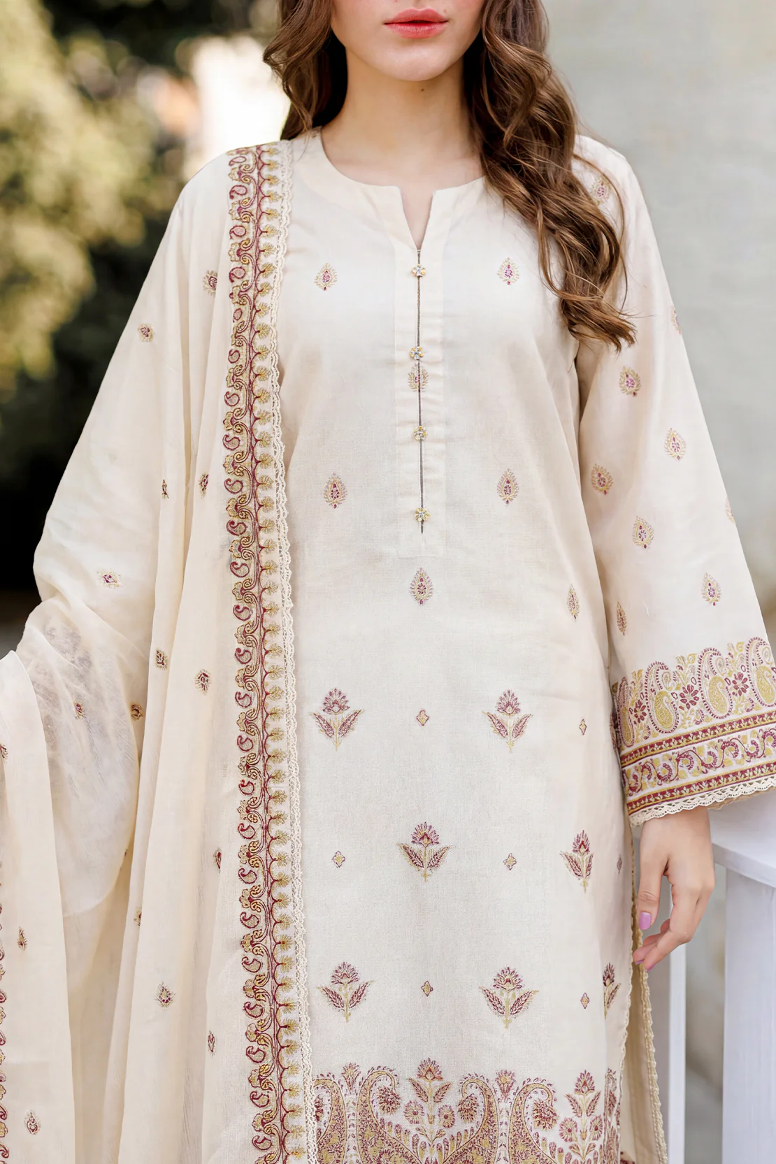 Unstitched Embroidered Cotton Jacquard 3 Piece - Image 2