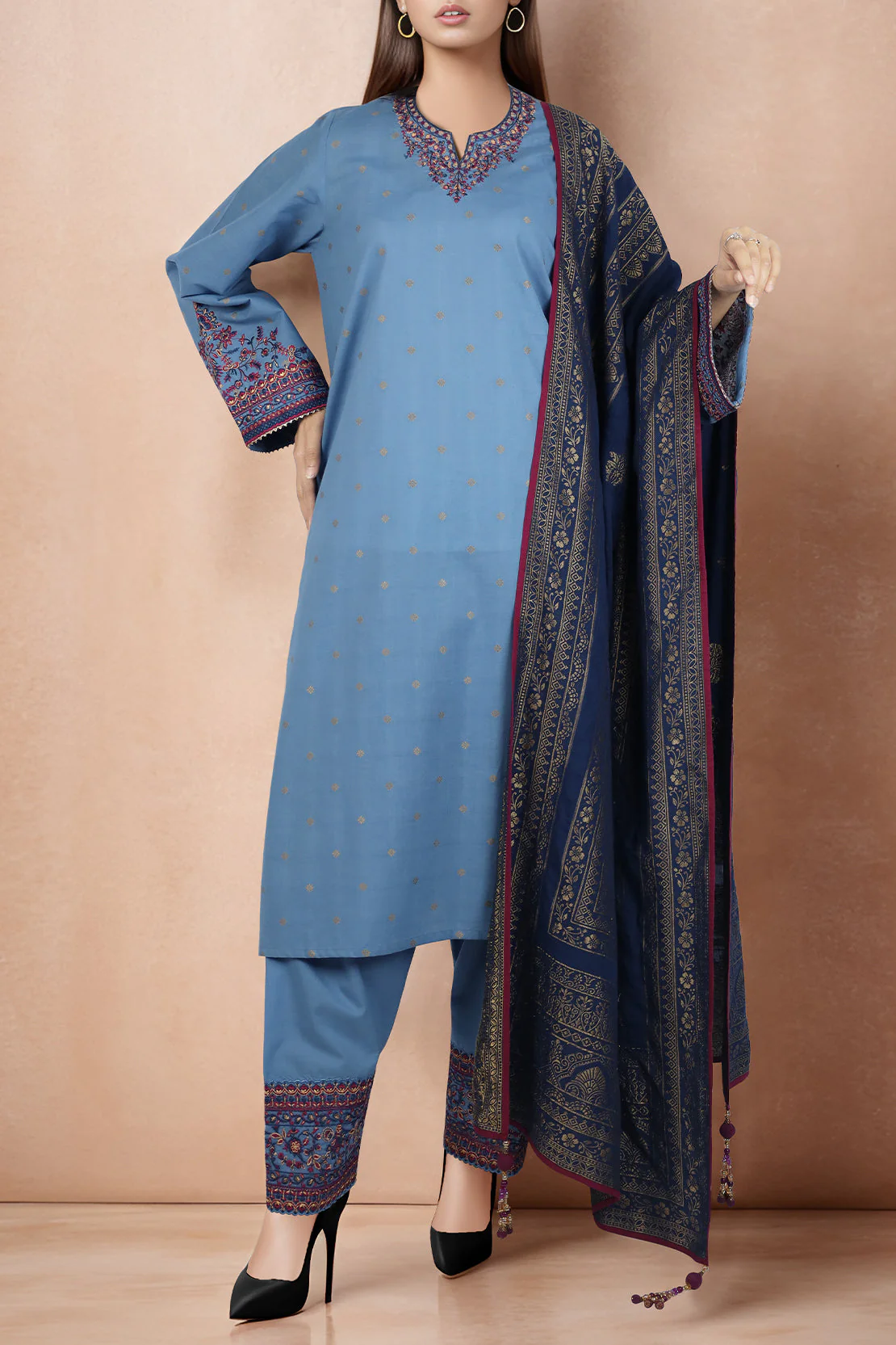 Unstitched Embroidered Cotton Jacquard 3 Piece