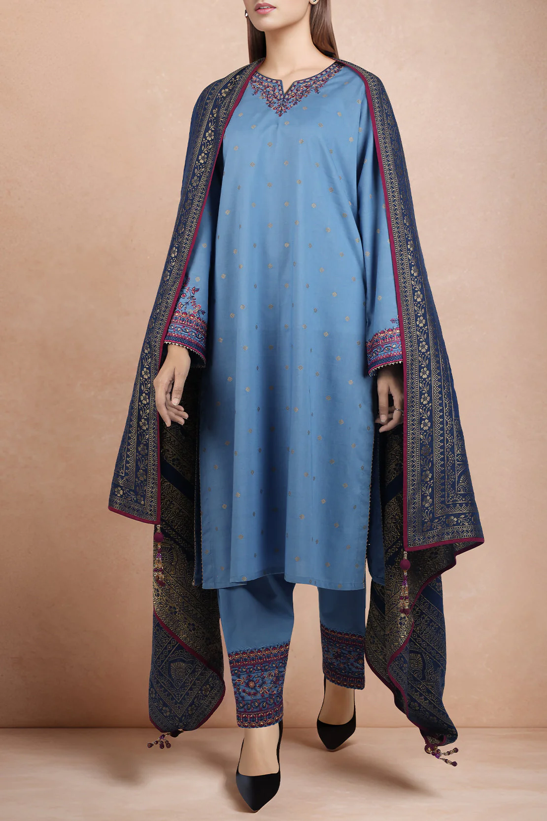 Unstitched Embroidered Cotton Jacquard 3 Piece - Image 3