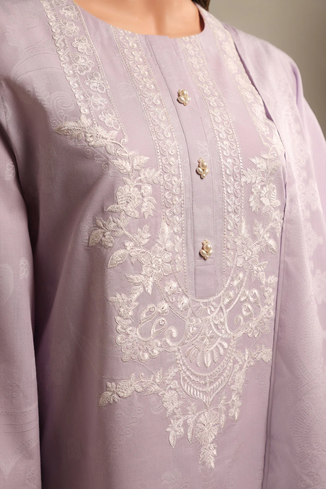 Unstitched Embroidered Cotton Jacquard Shirt - Image 2