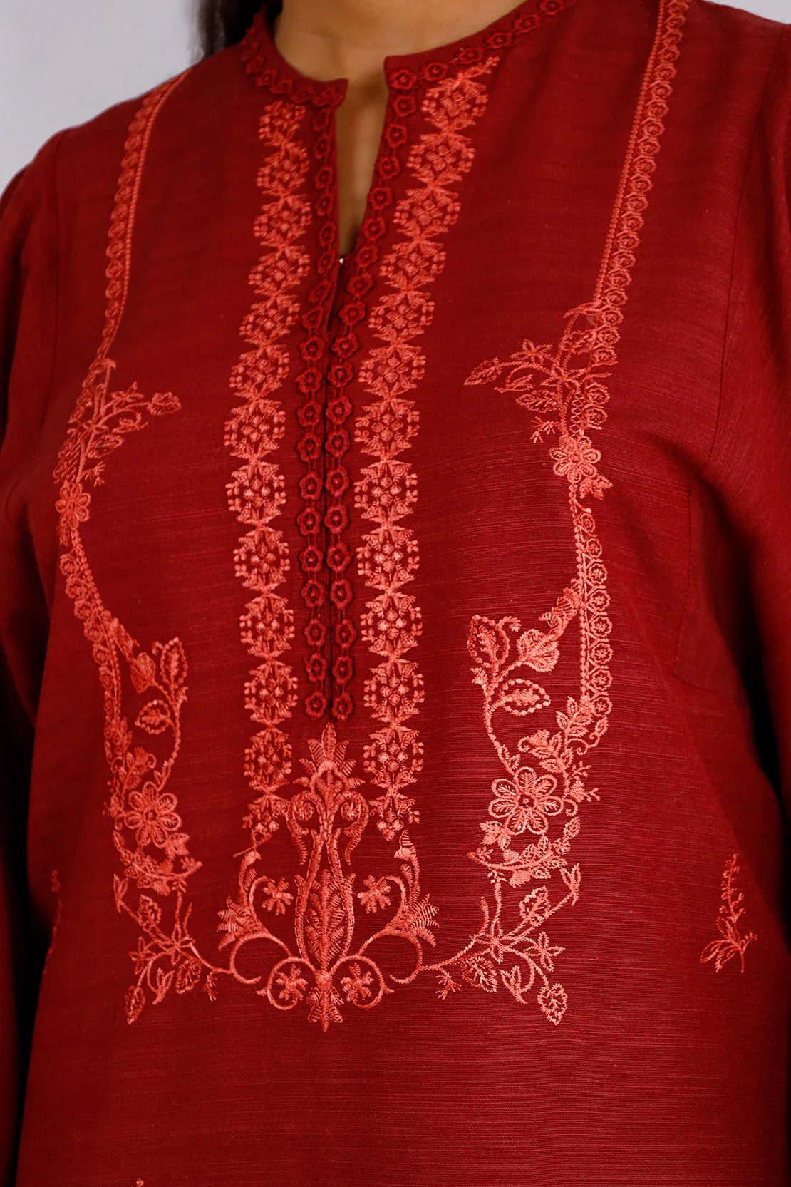 Unstitched Embroidered Cotton Khaddar 2 Piece (Shirt/Trouser) - Image 3
