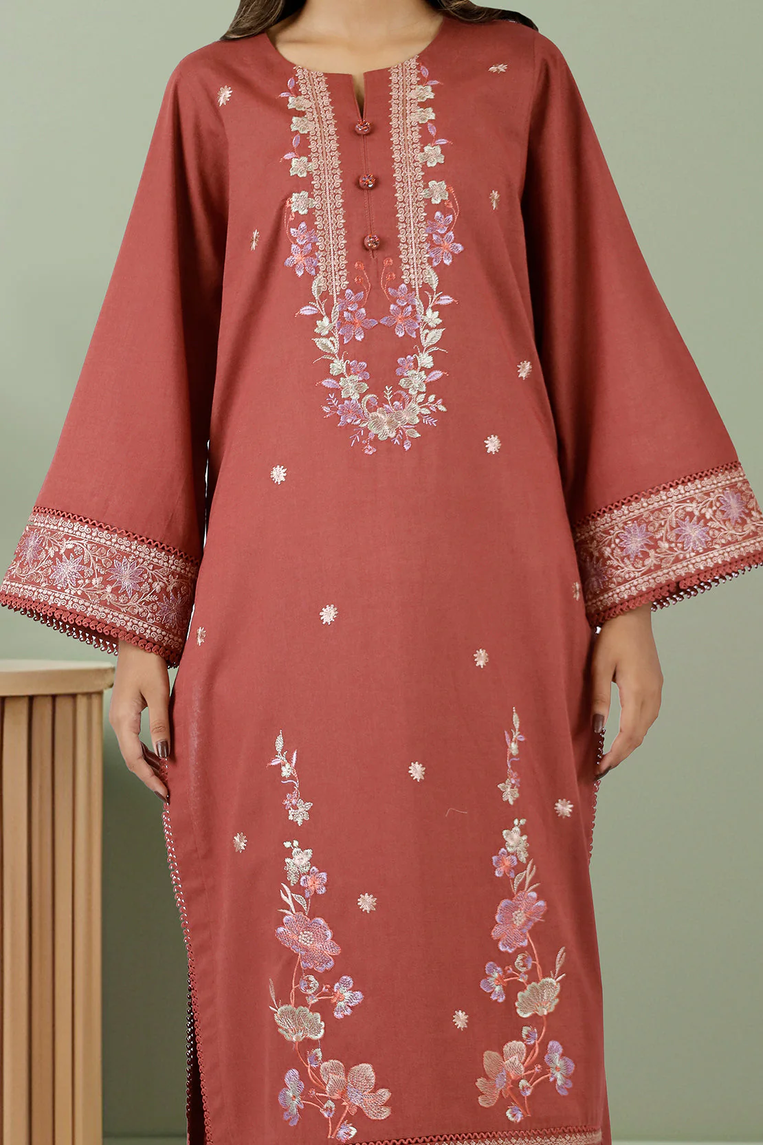 Unstitched Embroidered Cotton Khaddar 2 Piece (Shirt/Trouser) - Image 2