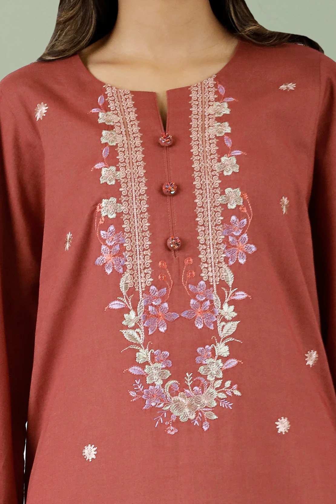 Unstitched Embroidered Cotton Khaddar 2 Piece (Shirt/Trouser) - Image 3