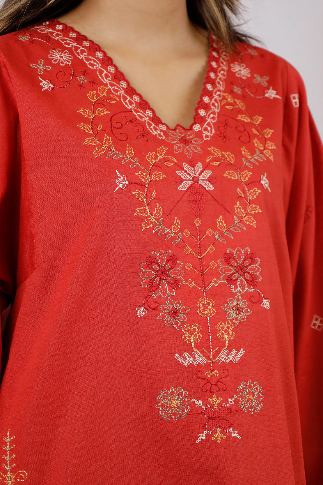 Unstitched Embroidered Cotton Khaddar 2 Piece (Shirt/Trouser) - Image 2