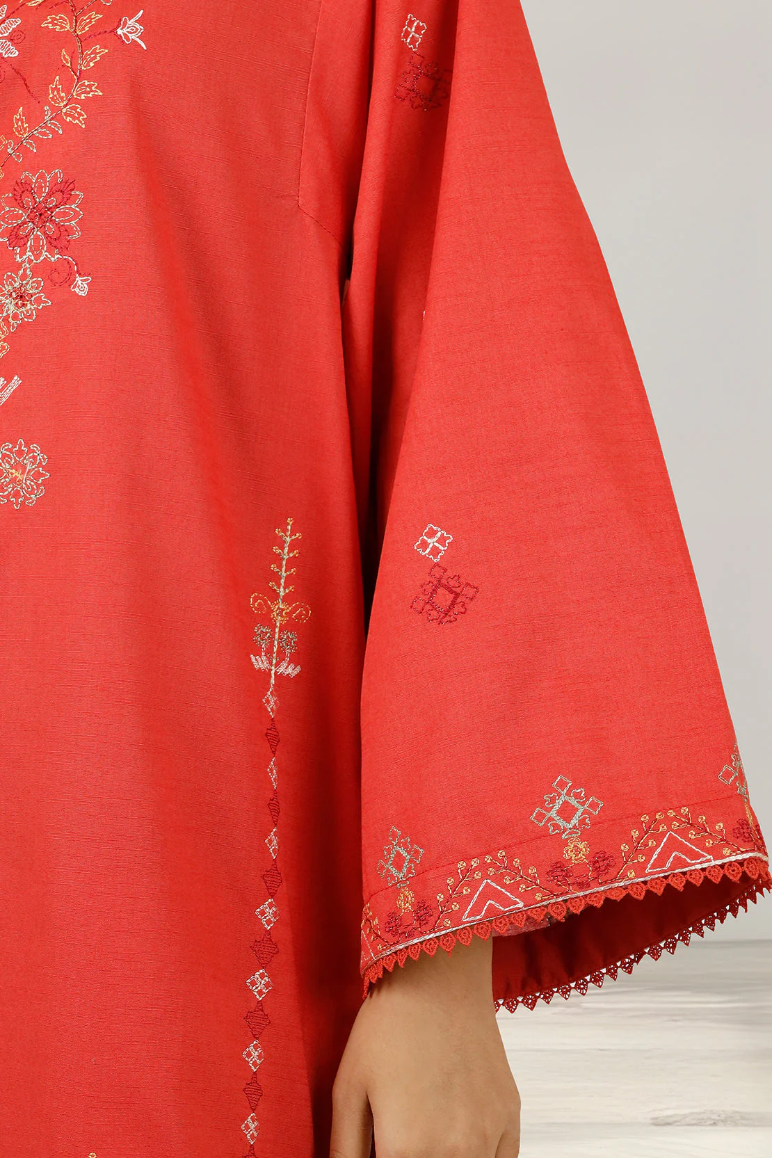 Unstitched Embroidered Cotton Khaddar 2 Piece (Shirt/Trouser) - Image 5