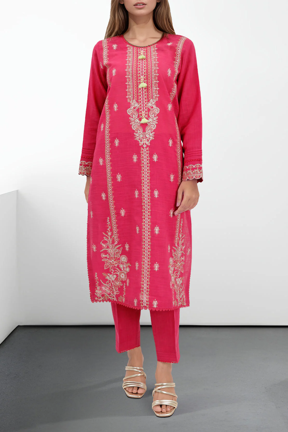 Unstitched Embroidered Cotton Khaddar 2 Piece (Shirt/Trouser)