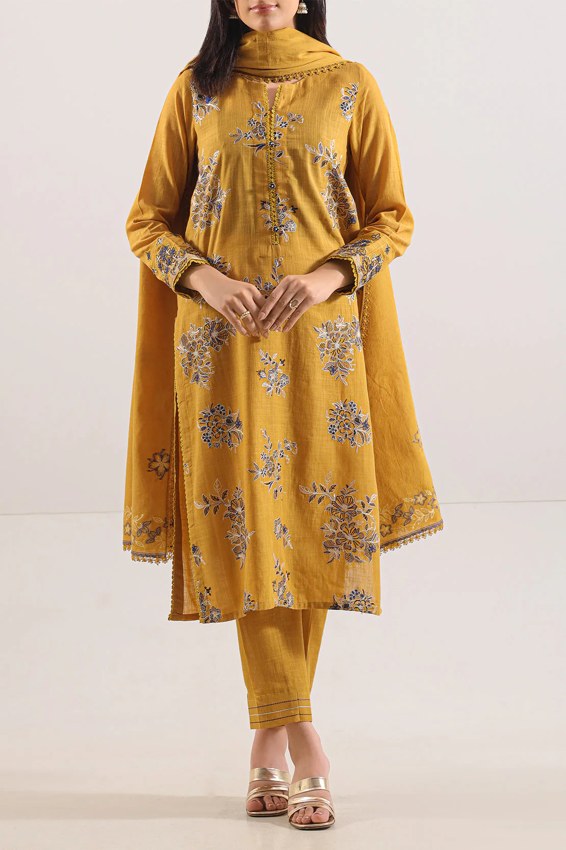 Unstitched Embroidered Cotton Khaddar 2 Piece (Shirt/Trouser)