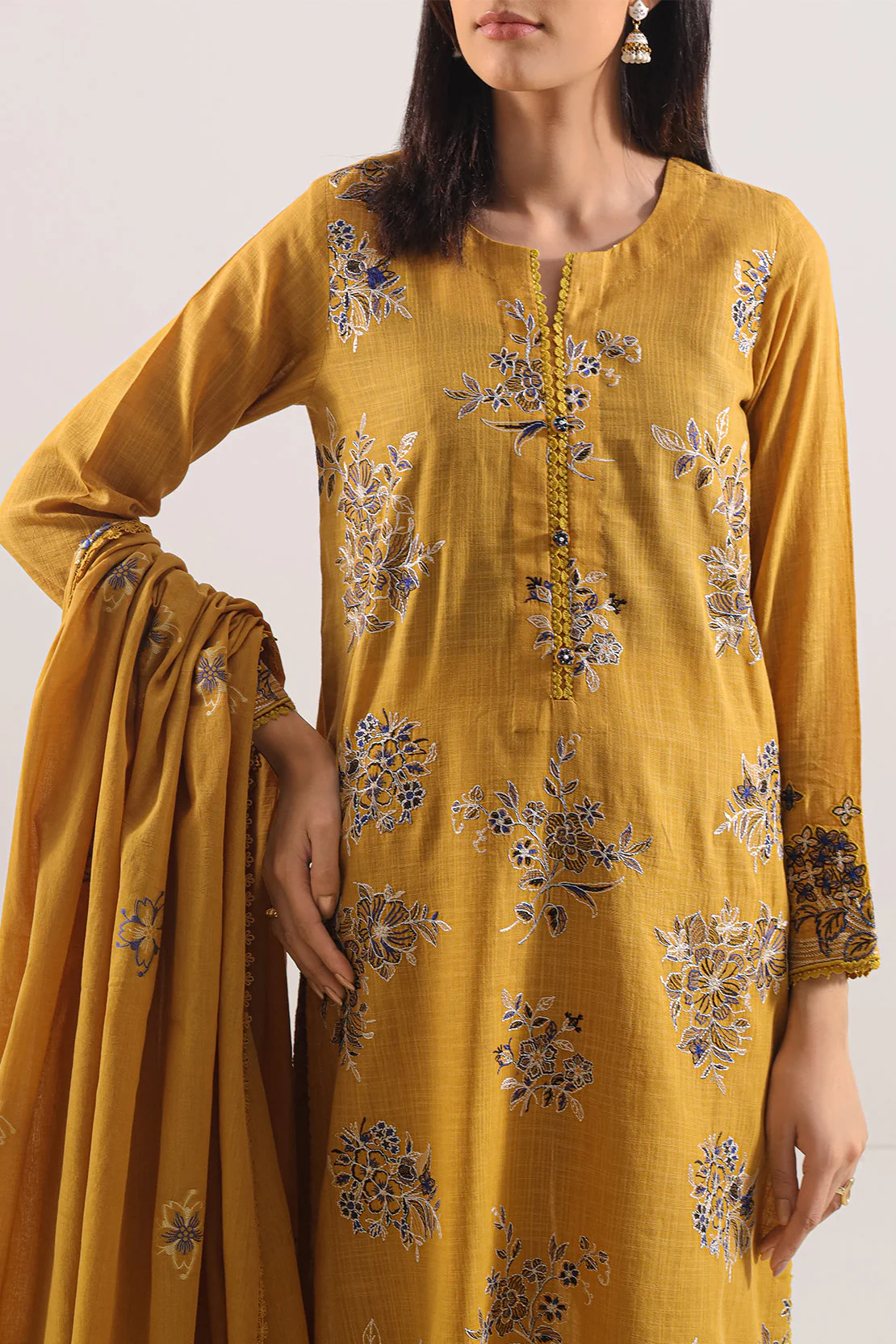Unstitched Embroidered Cotton Khaddar 2 Piece (Shirt/Trouser) - Image 2
