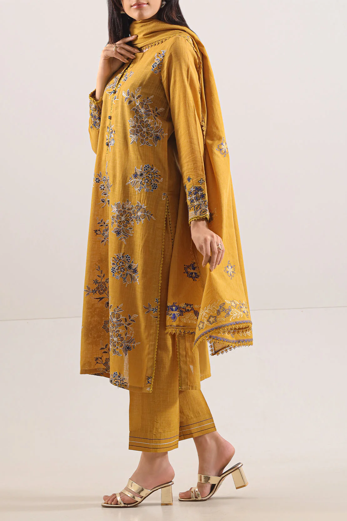 Unstitched Embroidered Cotton Khaddar 2 Piece (Shirt/Trouser) - Image 3