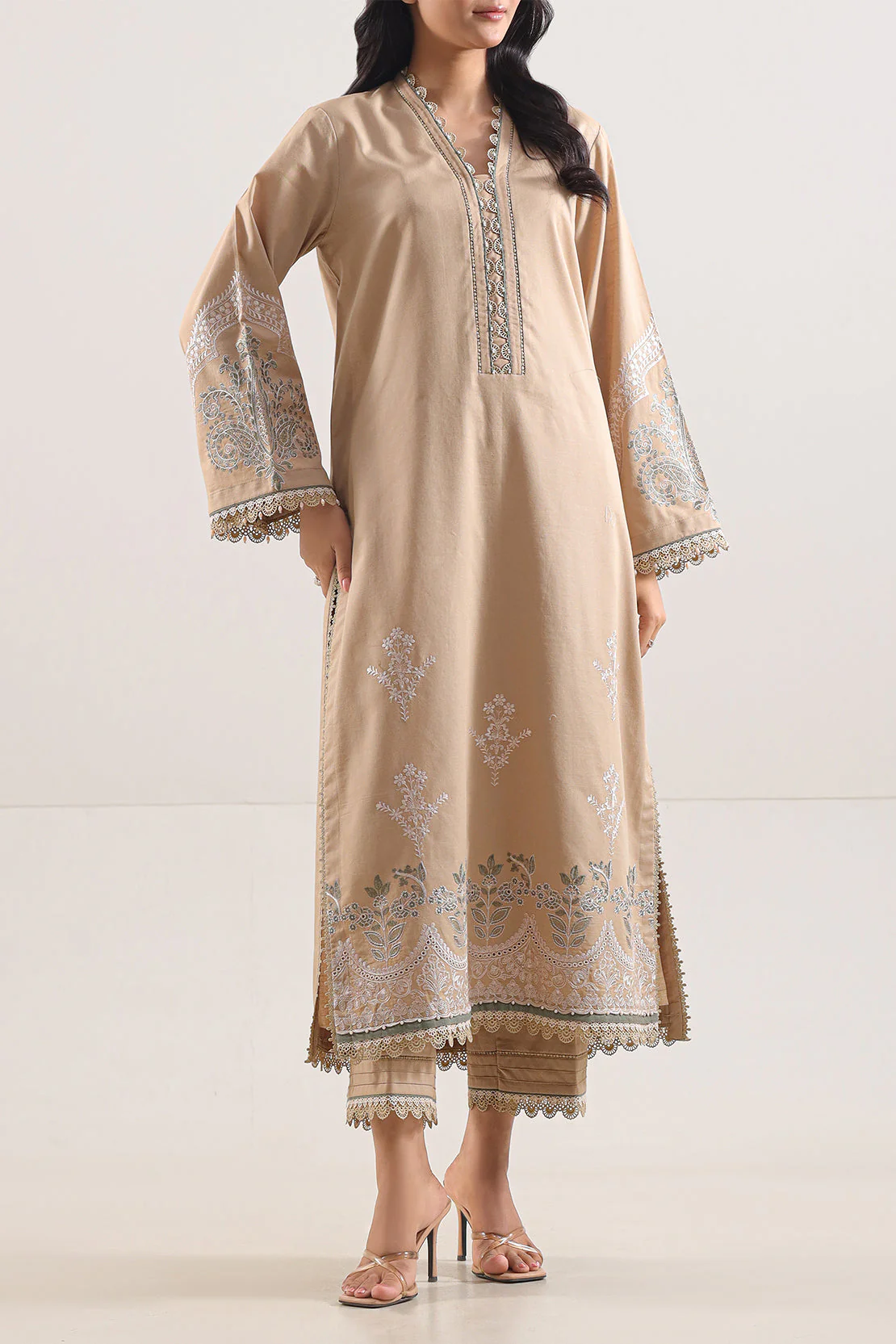 Unstitched Embroidered Cotton Khaddar 2 Piece (Shirt/Trouser)