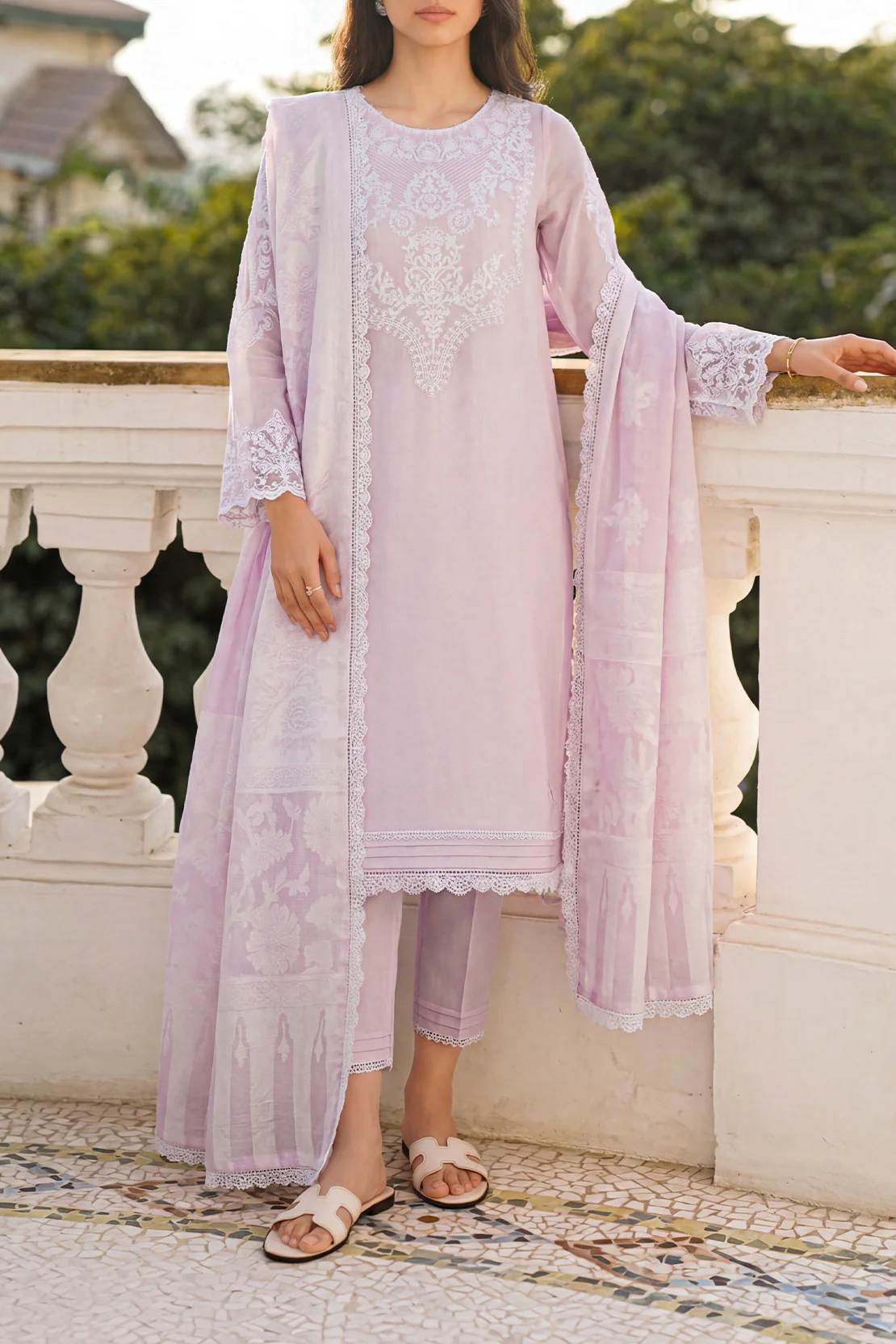 Unstitched Embroidered Cotton Net 3 Piece - Image 2