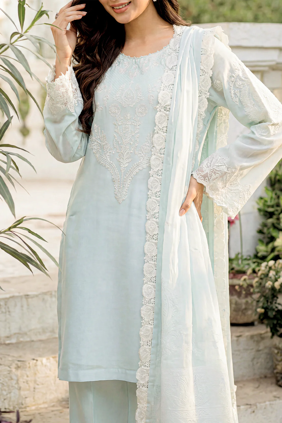 Unstitched Embroidered Cotton Net 3 Piece - Image 2