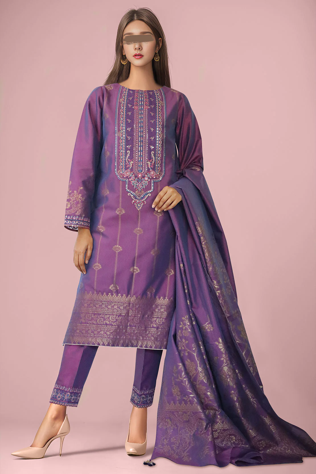 Unstitched Embroidered Jacquard Cotton 2 Piece (Shirt/Dupatta)