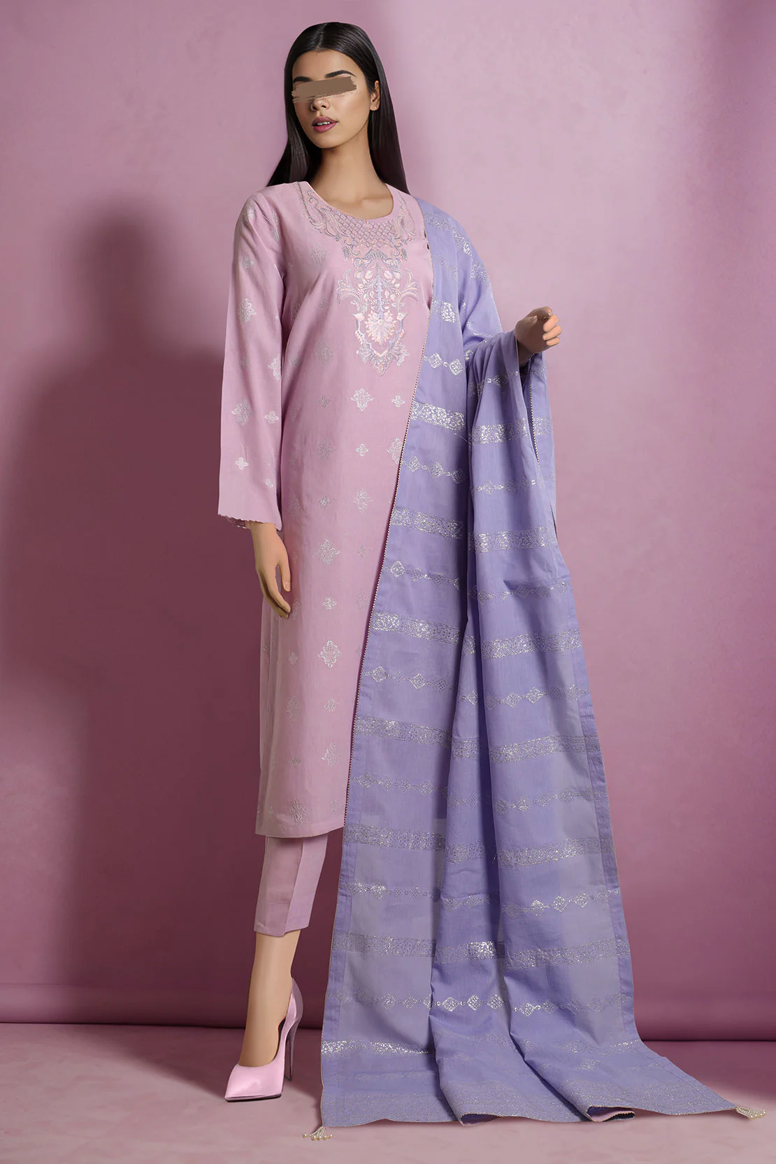 Unstitched Embroidered Jacquard Cotton 2 Piece (Shirt/Dupatta)