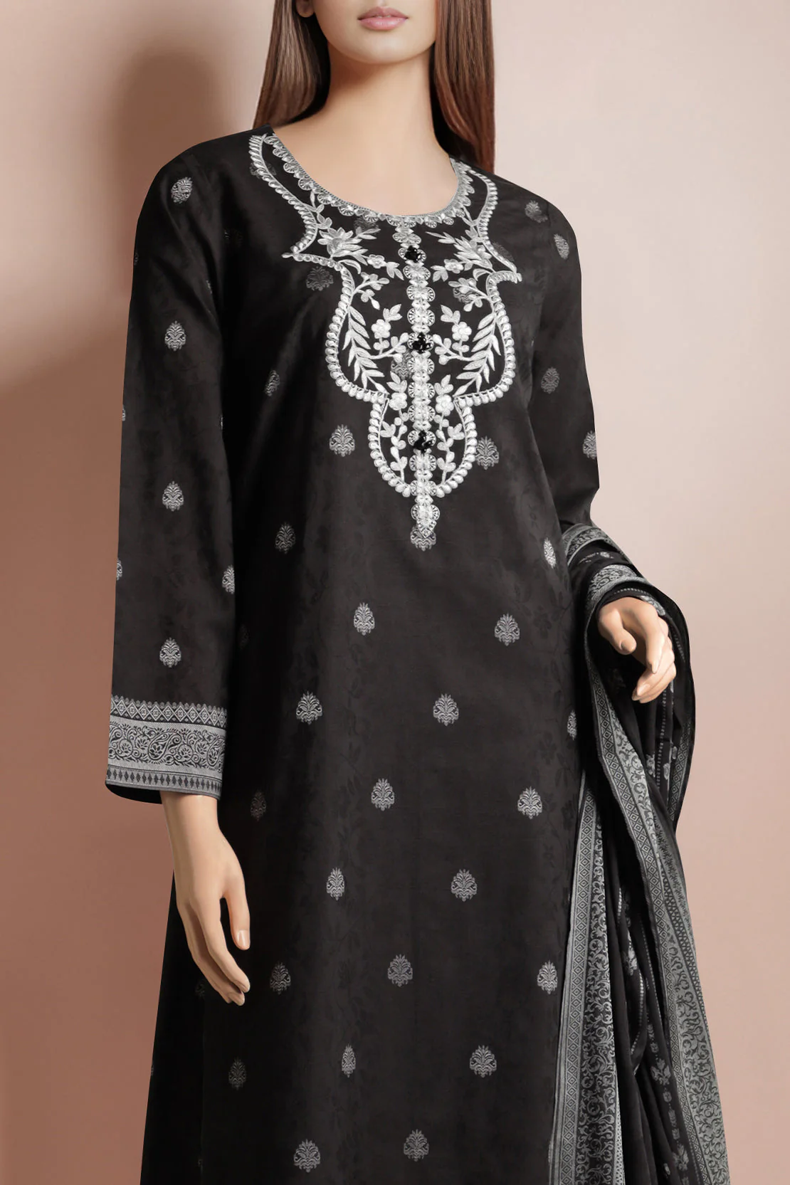 Unstitched Embroidered Jacquard Cotton 2 Piece (Shirt/Dupatta) - Image 2