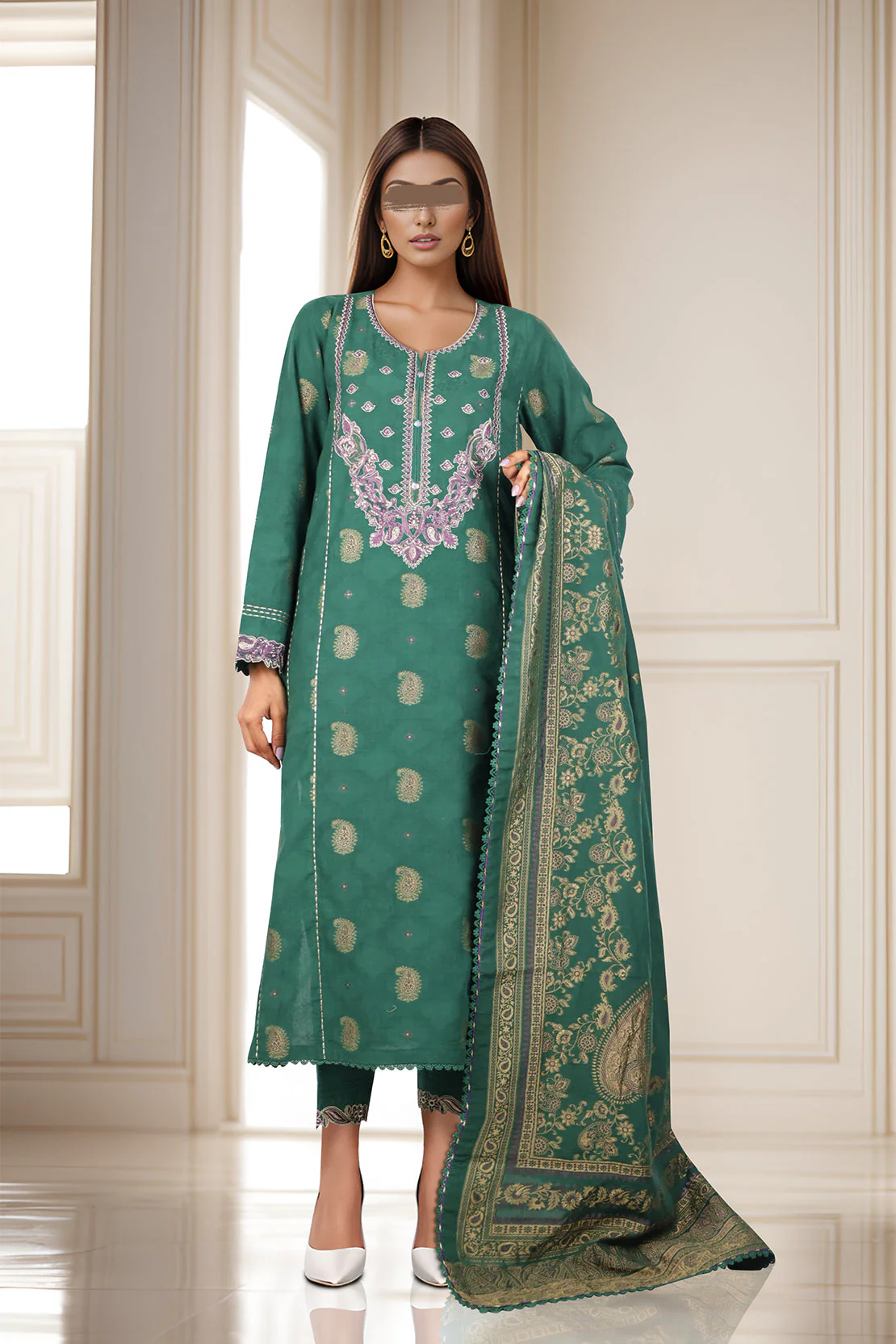 Unstitched Embroidered Jacquard Cotton 2 Piece (Shirt/Trouser)