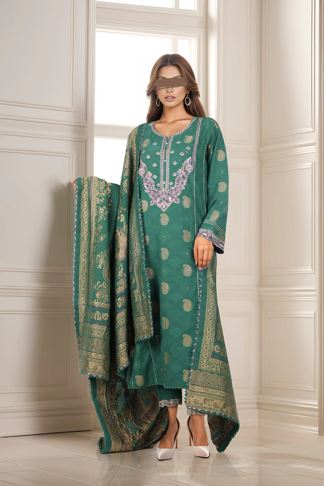 Unstitched Embroidered Jacquard Cotton 2 Piece (Shirt/Trouser) - Image 2
