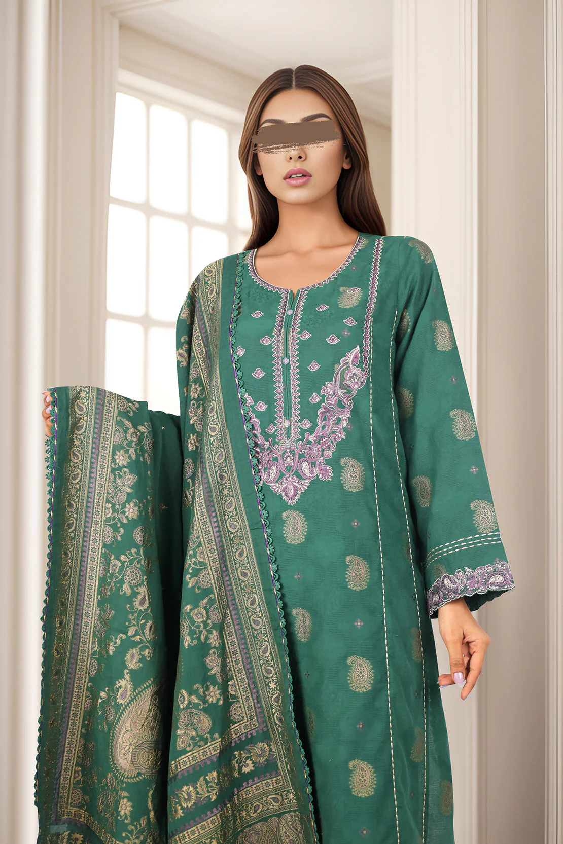 Unstitched Embroidered Jacquard Cotton 2 Piece (Shirt/Trouser) - Image 4