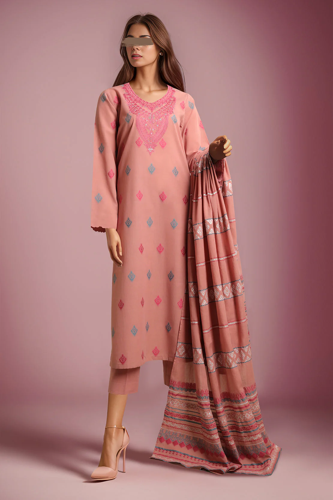 Unstitched Embroidered Jacquard Cotton 2 Piece (Shirt/Trouser)