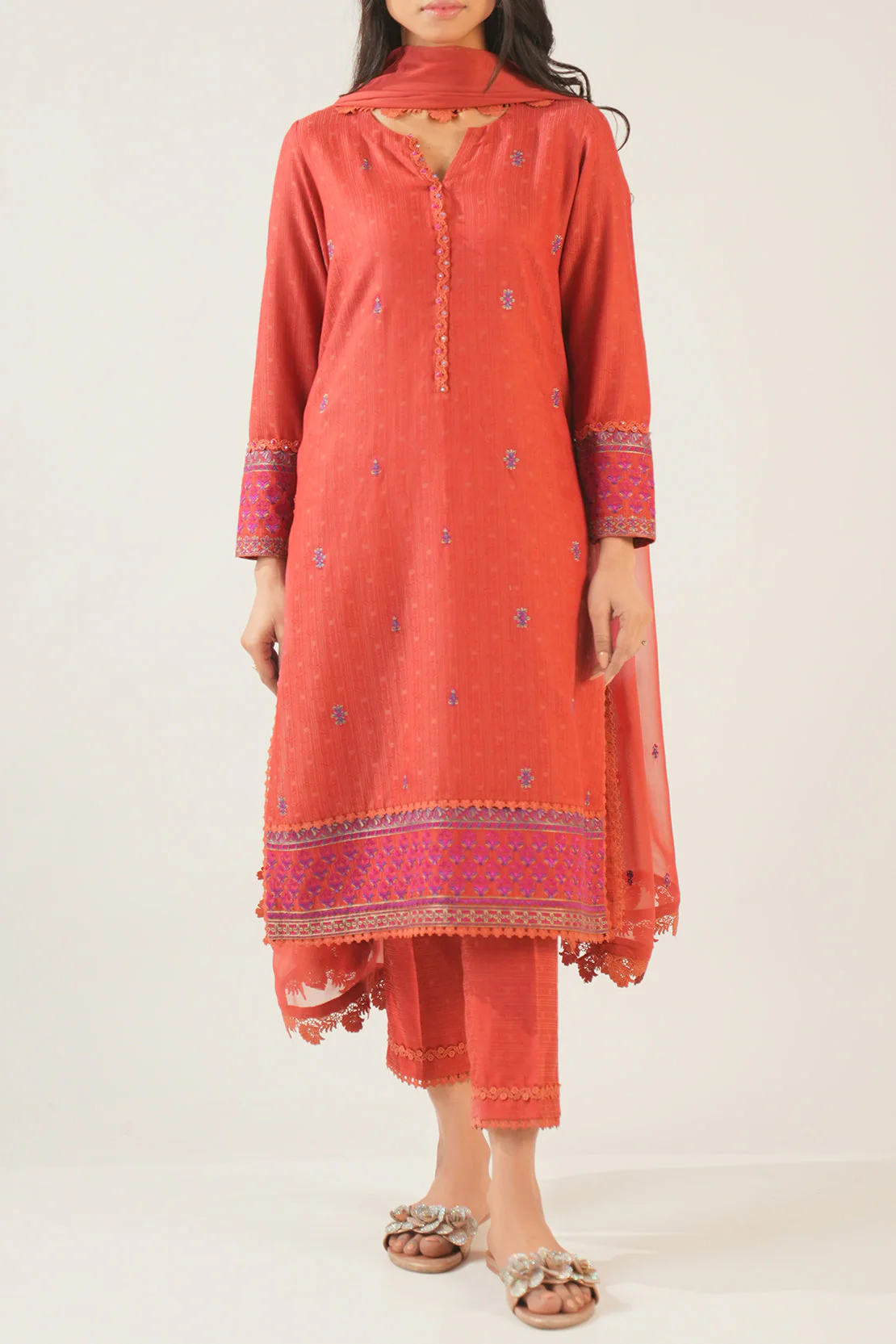 Unstitched  Embroidered Self Jacquard 2 Piece (Shirt/Trouser) - Image 4