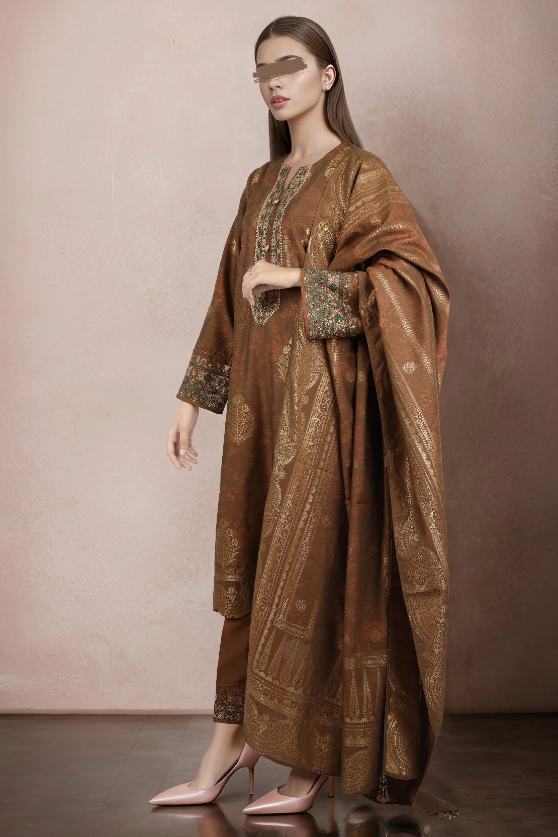 Unstitched Embroidered Jacquard Cotton 3 Piece - Image 3