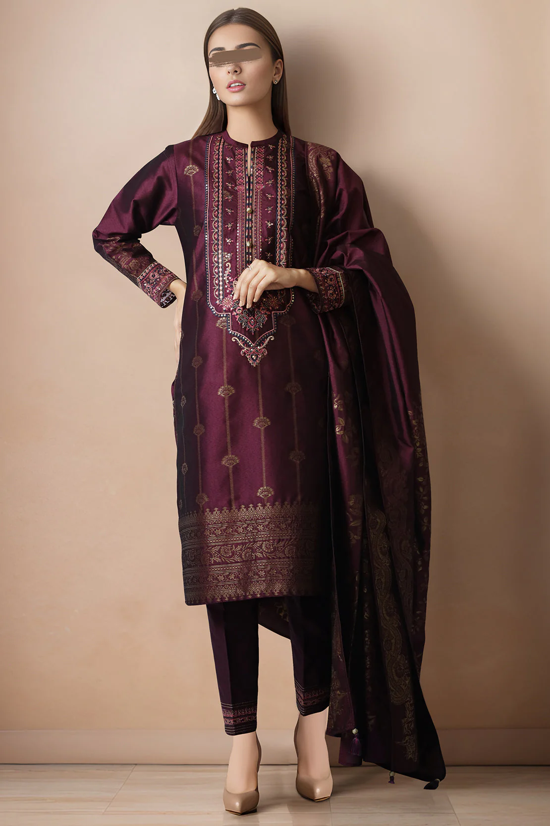 Unstitched Embroidered Jacquard Cotton 3 Piece