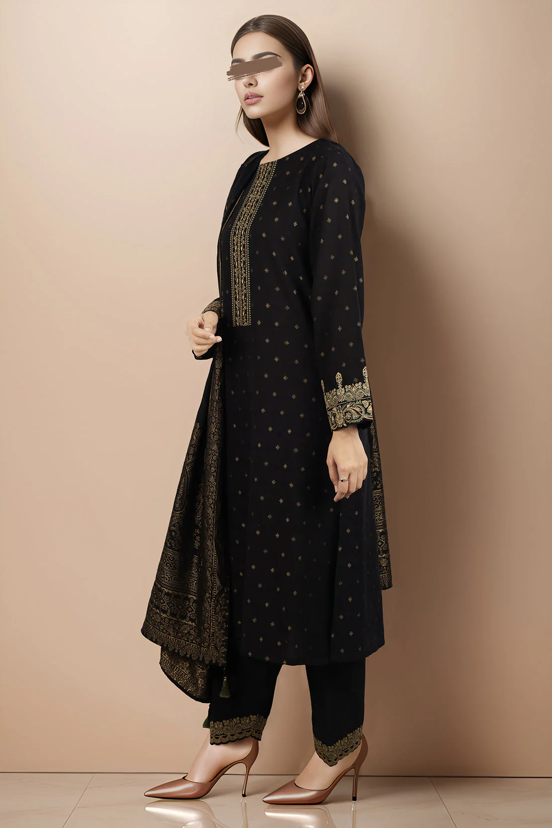 Unstitched Embroidered Jacquard Cotton 3 Piece - Image 4