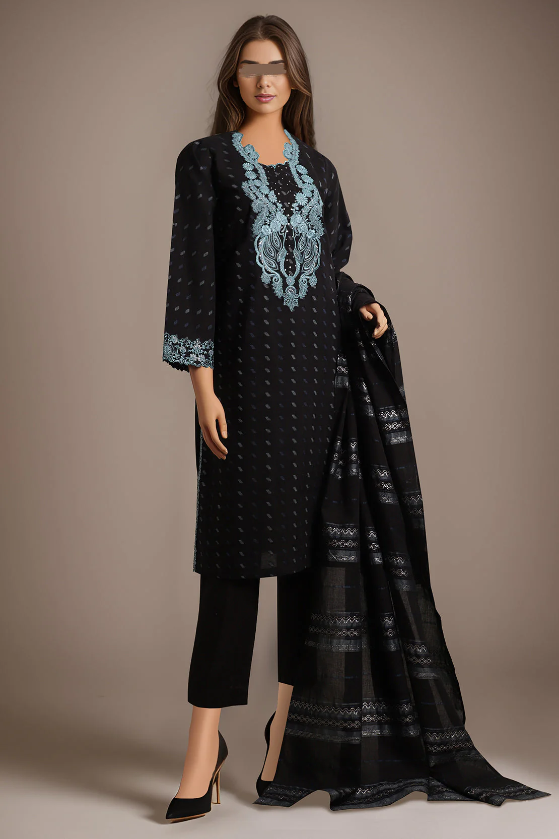 Unstitched Embroidered Jacquard Cotton 3 Piece